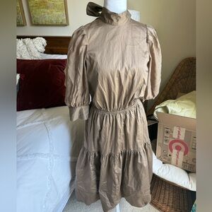 Prologue Tan Ruffled Tiered Sundress with Puff Sleeves